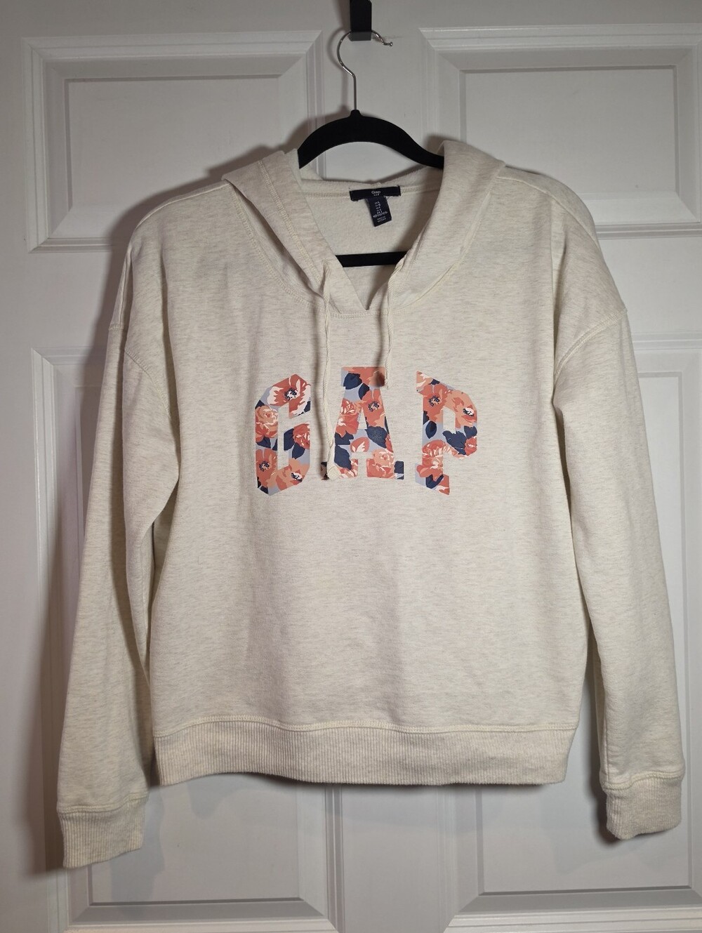 GAP Floral-Logo Cream Hoodie Sweatshirt Women L